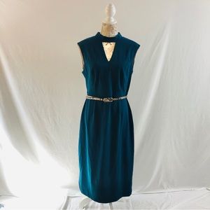 Connected Apparel Dark Teal Sheath Dress Size 12 High Neck